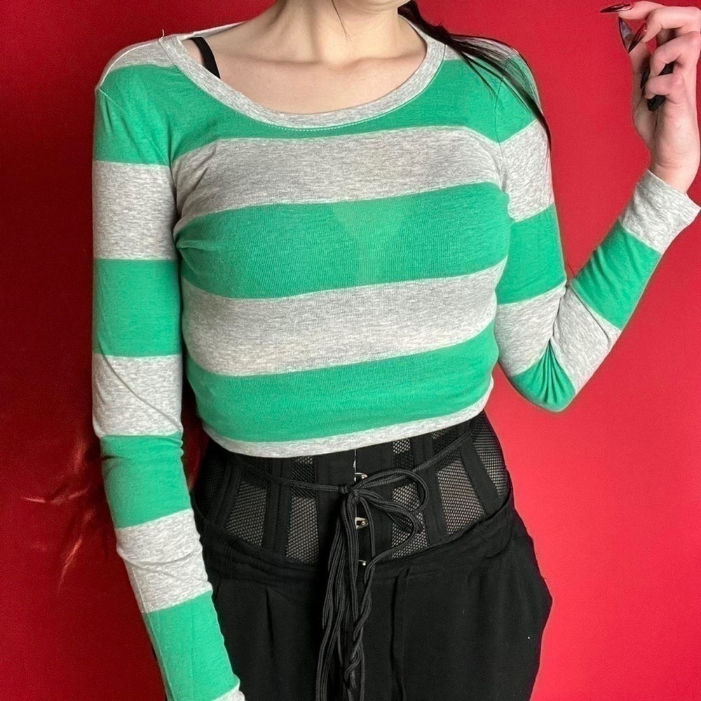 Grey and green striped long sleeve 🤍💚​​​​​​​​​​​​​​​​​​​​​​​